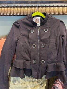 Dollhouse Brown Zipper Chocolate Brown Peplum Jacket-M
